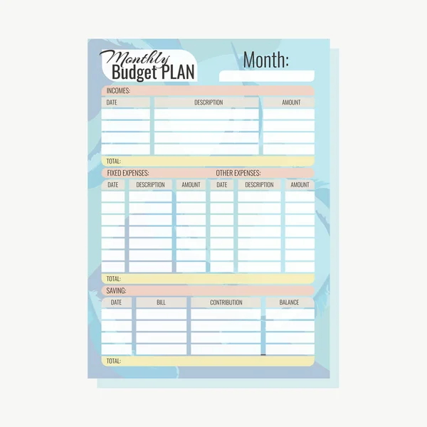 Bir aylık bütçe planlayıcısı A4 özeti — Stok Vektör