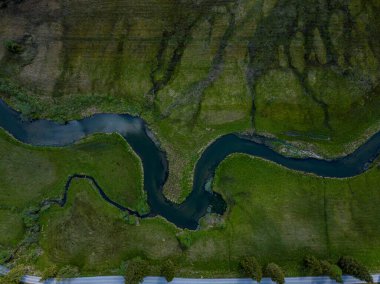 River flowing through green grass in the bavarian alps