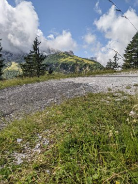 Bavarian Alps and Mountains with cloudy sky and green trees