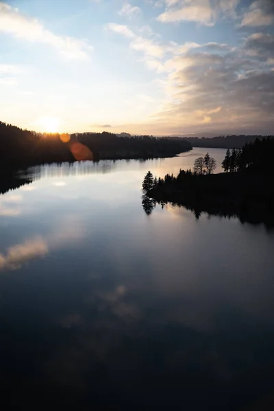 Mirror Lake Forest Sunset Silhouettes — Stock Photo, Image