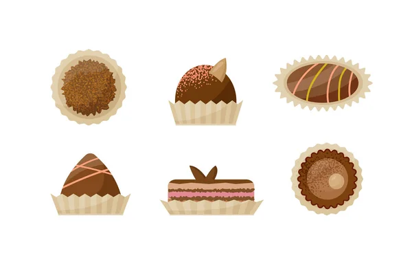 Набір Коричневих Шоколадних Цукерок Векторні Ілюстрації — стоковий вектор