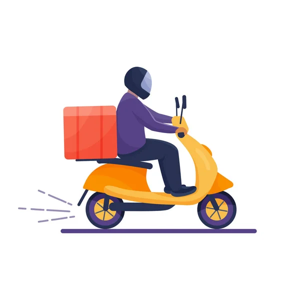 Scooter 'daki kurye siparişi teslim eder. Düz biçimli vektör renkli izole edilmiş illüstrasyon