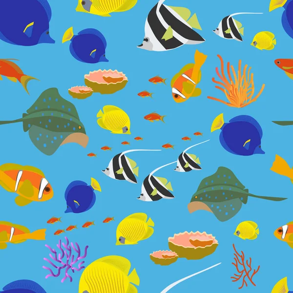Seamless Pattern Fish Corals Ramp Vector Multicolor Illustration — Stock Vector