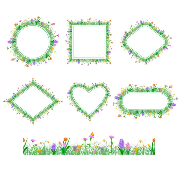 Çerçeve seti ve bahar çiçekleriyle sınırsız sınıra kadar genişletilebilir sümbül, lale, crocus, narsis. Çerçeveler daire şeklinde, dikdörtgen, kare, eşkenar dörtgen, kalp şeklinde..