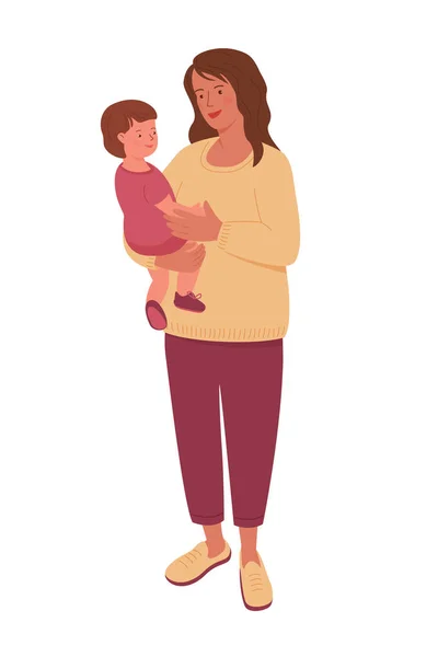 Standing Woman Holds Child Her Arms Vector Color Isolated Illustration — Image vectorielle