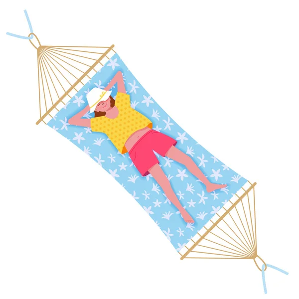 Gadis Cantik Yang Santai Tempat Tidur Gantung Ilustrasi Warna Vektor - Stok Vektor