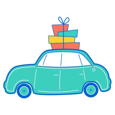 Car with packages. Color vector isolated illustration in filled outline style.