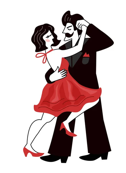 Pareja Sensual Hombre Mujer Realizando Tango Ilustración Color Aislada Vectorial — Vector de stock