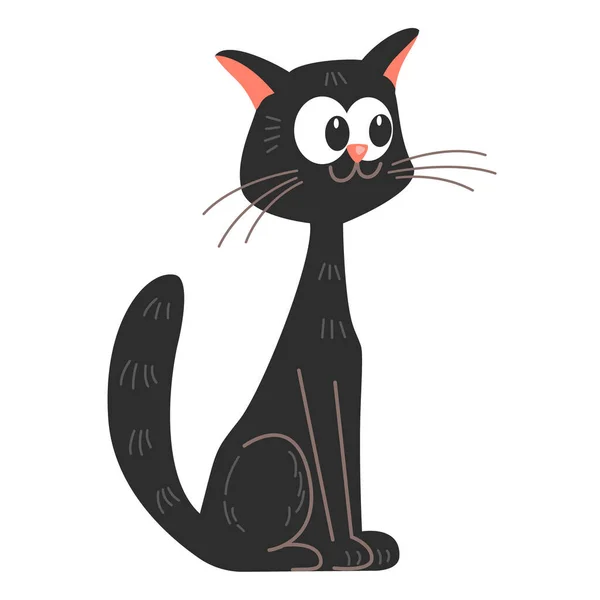 Black Funny Cat Big Eyes Isolated Vector Illustration — Stock Vector