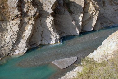 Rocky, almost parched riverbed, Tien Shan, Uzbekistan.