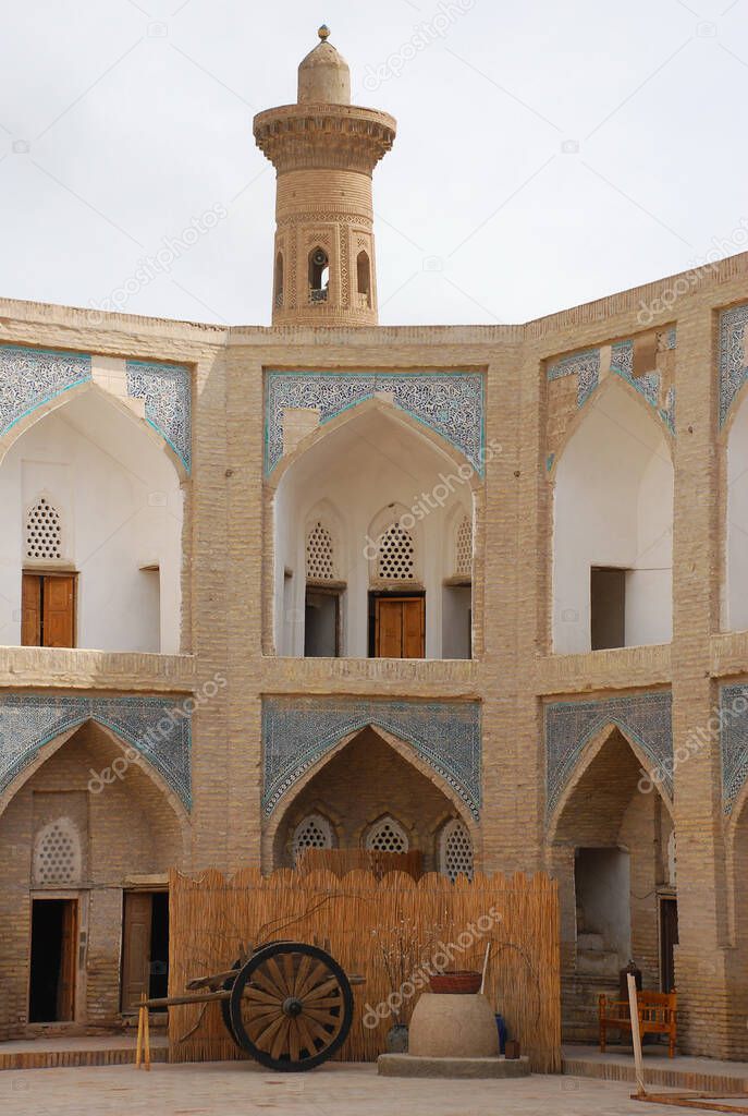 Fragment of a courtyard in a madrasah in Bukhara. Uzbekistan