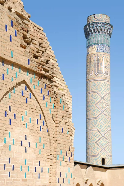 Minaret Mešity Bibi Khanum Bibi Khanum Samarkandu Stopami Zkázy Uzbekistán — Stock fotografie