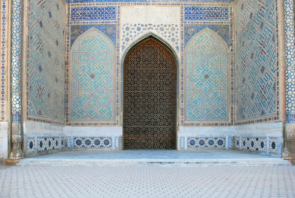 Fragment Fasaden Bågen Ingången Till Bibi Khanym Moskén Samarkand Uzbekistan — Stockfoto