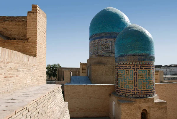 Samarcanda Conjuntos Shakhi Zinda Mausoléu Duas Cúpulas Grupo Inferior Usbequistão — Fotografia de Stock