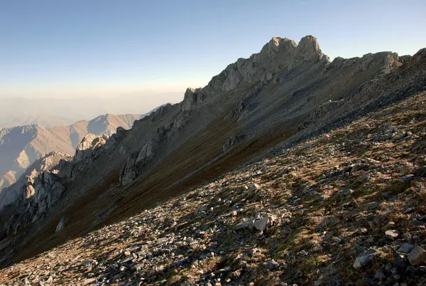 Sonbaharda Tien Shan 'daki dağlardaki tepenin manzarası. Özbekistan