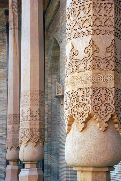 Fragmento Una Columna Madera Tallada Bujari Bujará Uzbekistán — Foto de Stock