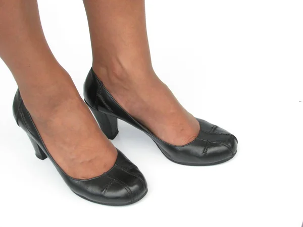 Zapatos Secretaria Negros Sobre Fondo Blanco — Foto de Stock