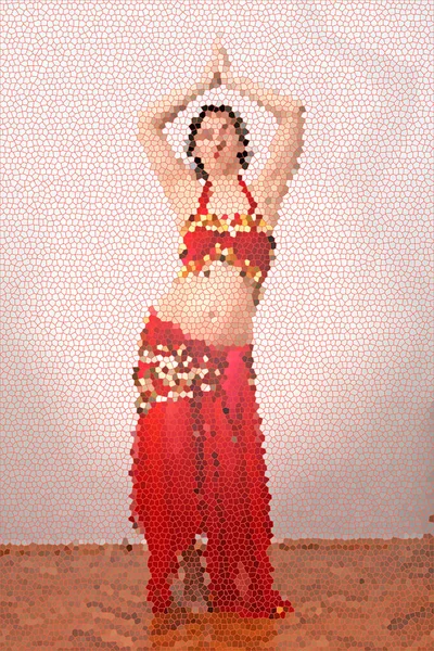 Belly dancer in an action pose in computer graphic art