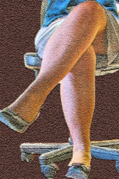 Een Vrouw Zit Stoel Met Haar Benen Gekruist Afbeeldingen Van — Stockfoto