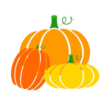 Orange and yellow pumpkin icons for web. Autumn vector isolated harvest of vegetables on white background