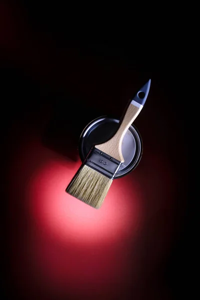 Paintbrush Paint Can Dark Background Painting Concept — Stock Photo, Image