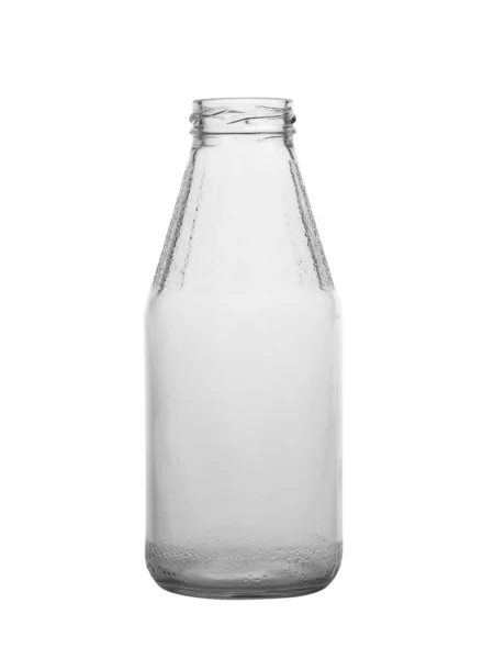 Glazen Fles Met Grote Mond Voor Sap Melk Witte Achtergrond — Stockfoto