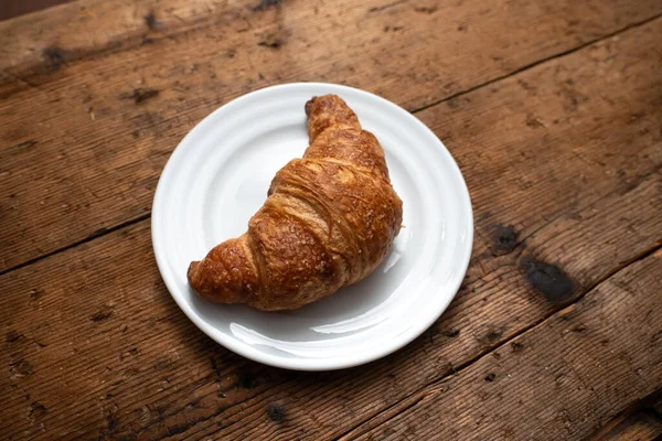 Croissants Plate Wooden Table — Stock Photo, Image