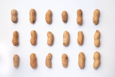 Beyaz arka planda fıstıklar. arka plan olarak fıstıklar. Fıstık sıraları. Kurumuş meyve