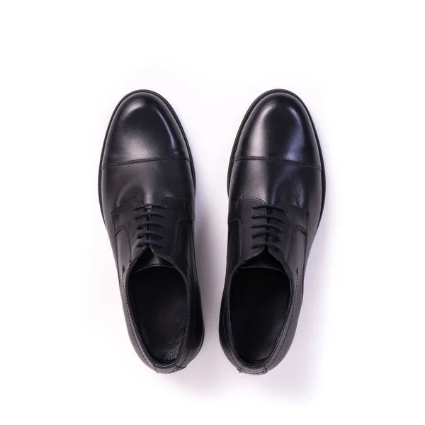 Top View Pair Men Elegant Black Leather Shoes Isolated White — Stock Photo, Image