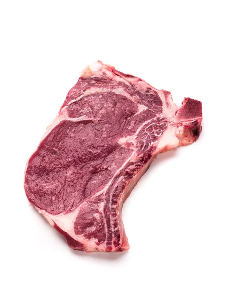 Nek Bifteği Kemiğin Üzerinde Çiğ Beyaz Arkaplanda Izole — Stok fotoğraf