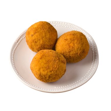 arancini izole edilmiş beyaz arkaplan plakası