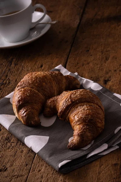 Breakfast Croissants Wooden Table — Stock Photo, Image