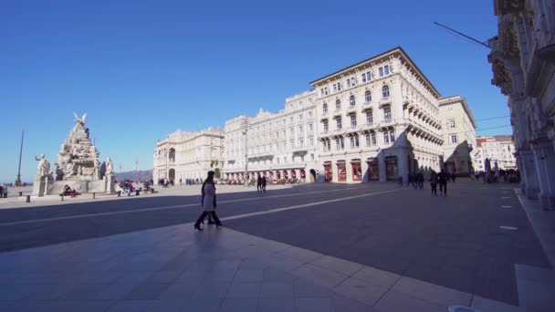 Trieste Vista Plaza Unidad Italia Junto Fuente Los Cuatro Continentes — Vídeos de Stock