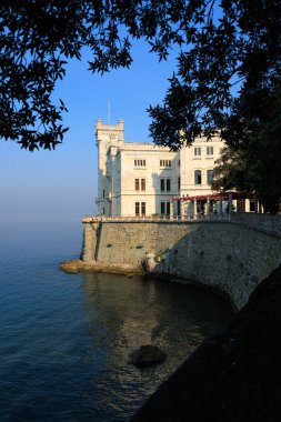 Grignano Miramare _ italy. july 21_2022 view of the Miramare castle in Trieste