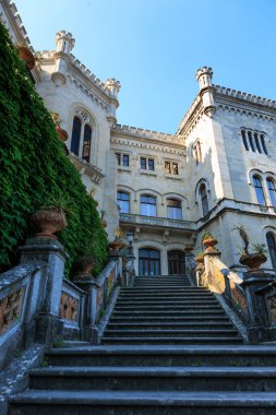 Grignano Miramare _ italy. july 21_2022 external staircase to the Miramare castle in Trieste