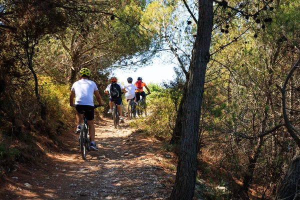 Premantura, Istria, Croatia - July 31, 2022 cyclists on the Premantura park trail