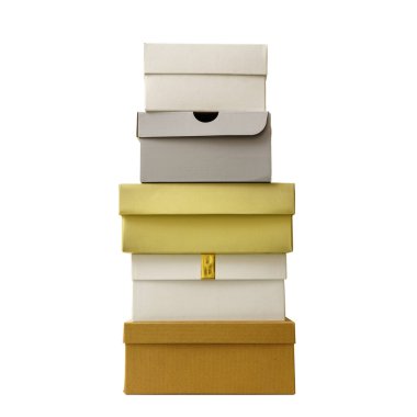 various stacked cardboard boxes. isolated on white background