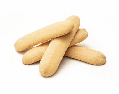 Bir grup İtalyan Savoiardi bisküvisi. izole edilmiş beyaz arkaplan