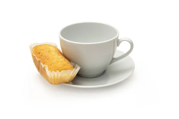 Чашка Сніданку Сливовим Тістечком Ізольований Білий Фон — стокове фото