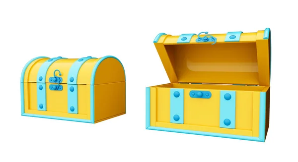 Klatki Zabawki Jasnych Nasyconych Odcieniach Żółtego Niebieskiego Otwartymi Zamkniętymi Pokrywami — Zdjęcie stockowe
