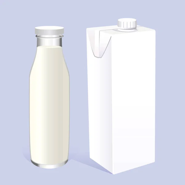 Реалистичный Макет Картонной Стеклянной Упаковки Бутылки Сока Молока Шаблона Розничной — стоковый вектор