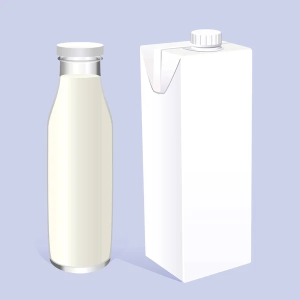 Modèle Réaliste Emballage Carton Verre Bouteille Pour Jus Lait Modèle — Image vectorielle