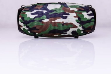 Dijital kablosuz ses hoparlörü beyaz arkaplanda izole edildi. yeşil