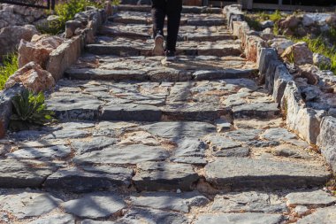Bir adam parkın arka tarafındaki merdivenleri tırmanır. 