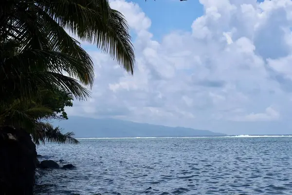 Schöne Blaue Lagune Mit Palmen Strand Von Französisch Polynesien — Stockfoto