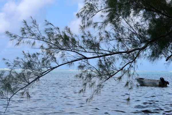 Schöne Blaue Lagune Mit Palmen Strand Von Französisch Polynesien — Stockfoto