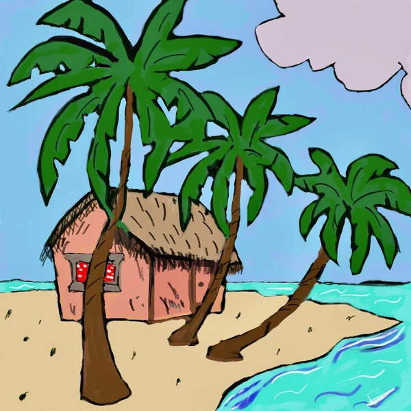 Векторная Иллюстрация Тропического Пляжа Моря Летнего Отдыха Острова — стоковое фото