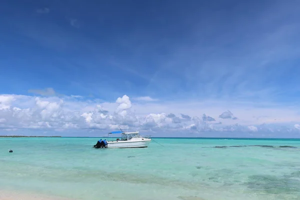 Wunderschöne Tropische Tahiti Insel Mit Strand Kokosnussboot Und Palmen — Stockfoto