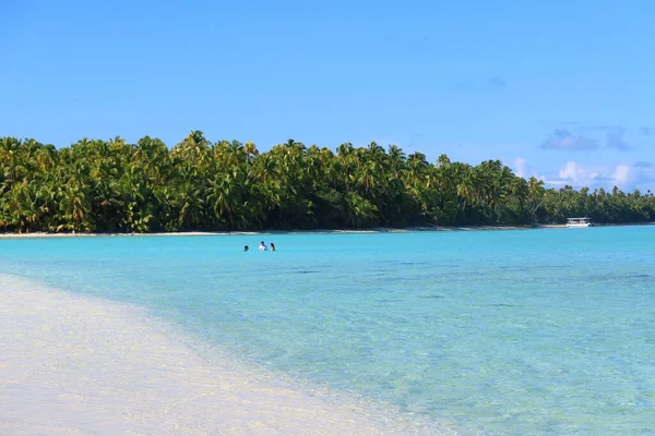 Prachtig Strand Een Tahitiaans Tropisch Eiland Met Blauwe Lucht — Stockfoto