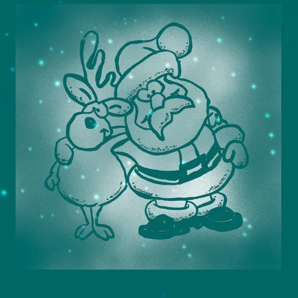 Christmas Greeting Card Snowman Deer Vector Illustration — Zdjęcie stockowe